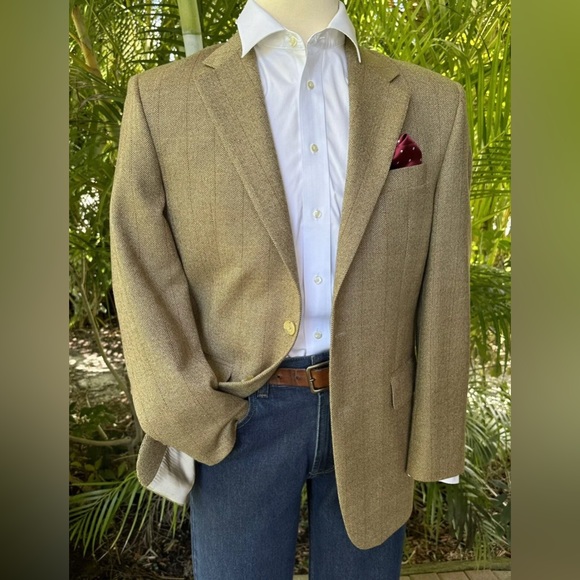 RALPH LAUREN MENS BLAZER SIZE 40 GOLD TAN HERRINGBONE SPORT COAT SUIT JACKET